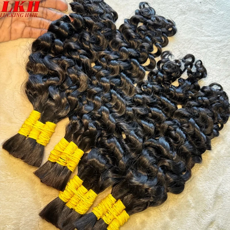 Фото Наращивание волос De Cabello 100, гумано-косички в стиле бохо, 100% настоящие необработанные индийские глубокие волны, бирманские вьющиеся, без утка, человеческие волосы, объемные пучки №1