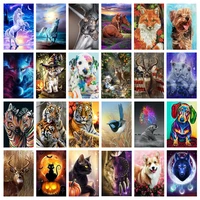 5d diy full round diamond painting animal dog tiger wolf landscape various patterns handmade hobby home decor art