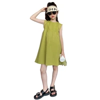 summer new girl loose dress kids sleeveless round collar solid color girls dresses for casual kids cotton clothes 3 13years old