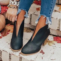 2022 new winter women boots v cutout ankle boots stacked heel booties fahsion chelsea boots pu botas zapatos mujer size 35 43