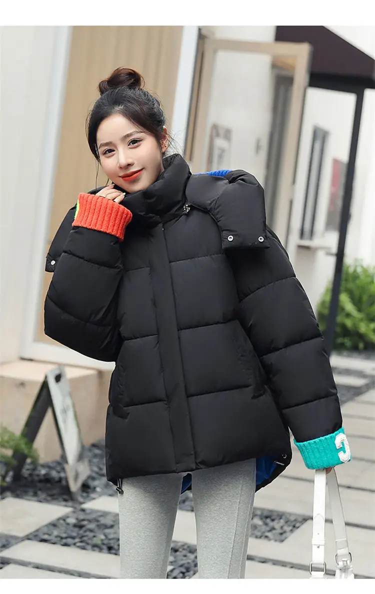 Winter Women's Jacket Fashion Short Loose Down Padded Coat 2022 New Hooded Casual Short Cotton Jacket Ladies Parkas Outerwear
