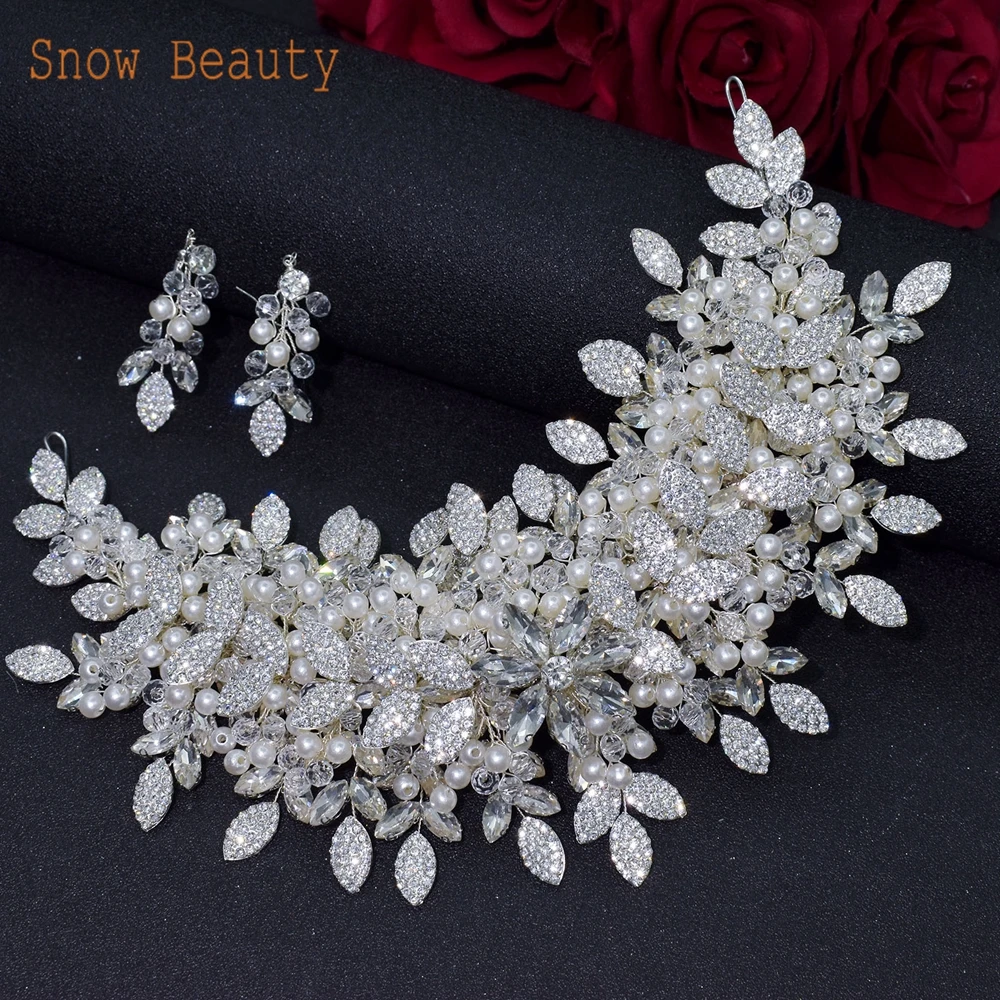 

DZ065 Luxury Crystal Bridal Tiara Baroque Crown Rhinestone Hairband Pageant Diadem Headband Wedding Hair Accessories Earring Set