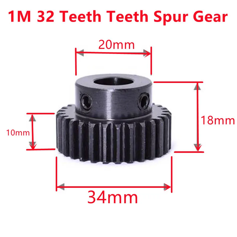 

2PCS 1M 32Tooth Spur Gear Pinion Bore 6/8/10/12mm Surface Black 10 OD 32mm Carbon Steel Sprocket