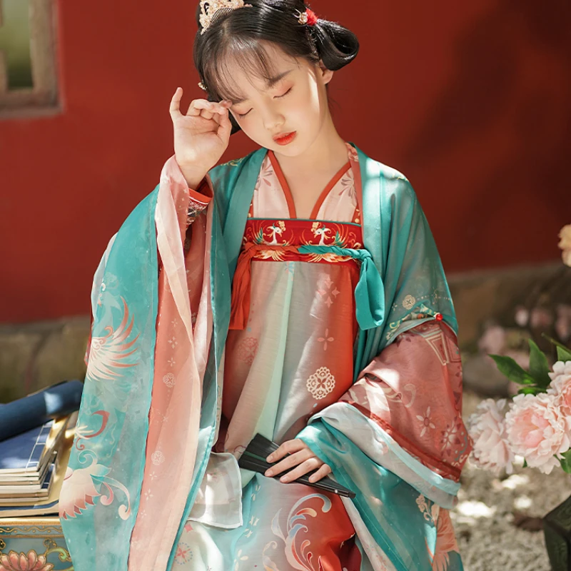 

ChongHuiHanTang Original Tang Dynasty Hanfu Dress Girls New Summer Children Cosplay Folk Dance Wear Kids Fairy Ancient Costume