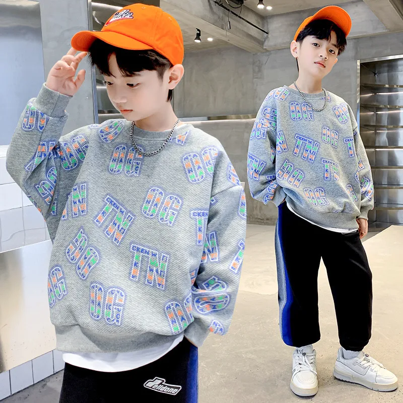 

Children's Spring&Autumn Fashion Print Pullover Top Sweatshirt Cotton Kids Loose Casual Korean Teen Boys Clothes Age 4 To 14Year