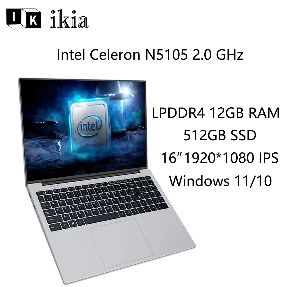 

IKIA Laptops Powerful Gaming Laptop with Celeron N5105 2.0 GHz Processor, 16 Inch IPS Display, 16GB RAM, and 512GB SSD
