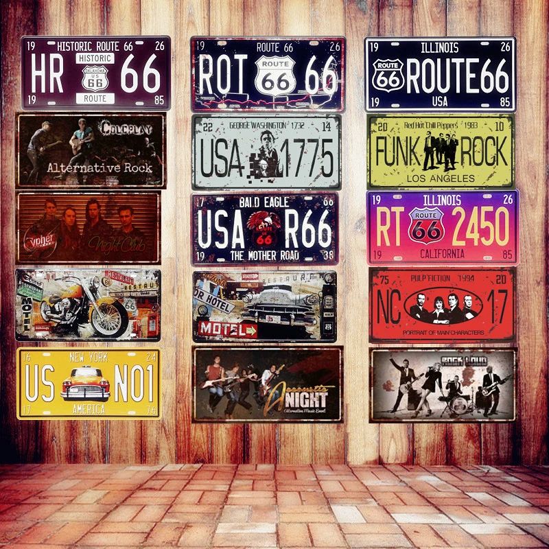 

Vintage Usa Car Number License Metal Tin Signs Route 66 Plate Plaque Poster for Bar Club Wall Garage Home Decoration 15*30Cm