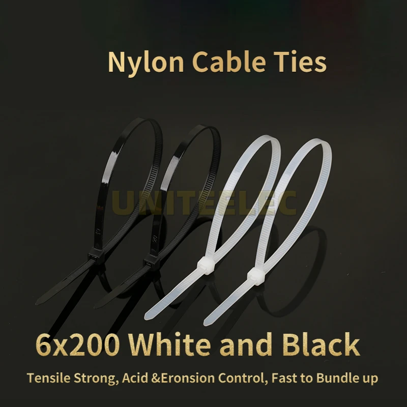 

Uniteelec 100PCS 5X250mm Self locking Nylon Cable Plastic Zip Red/Green/Blue/Yellow/White/Black Cable Tie