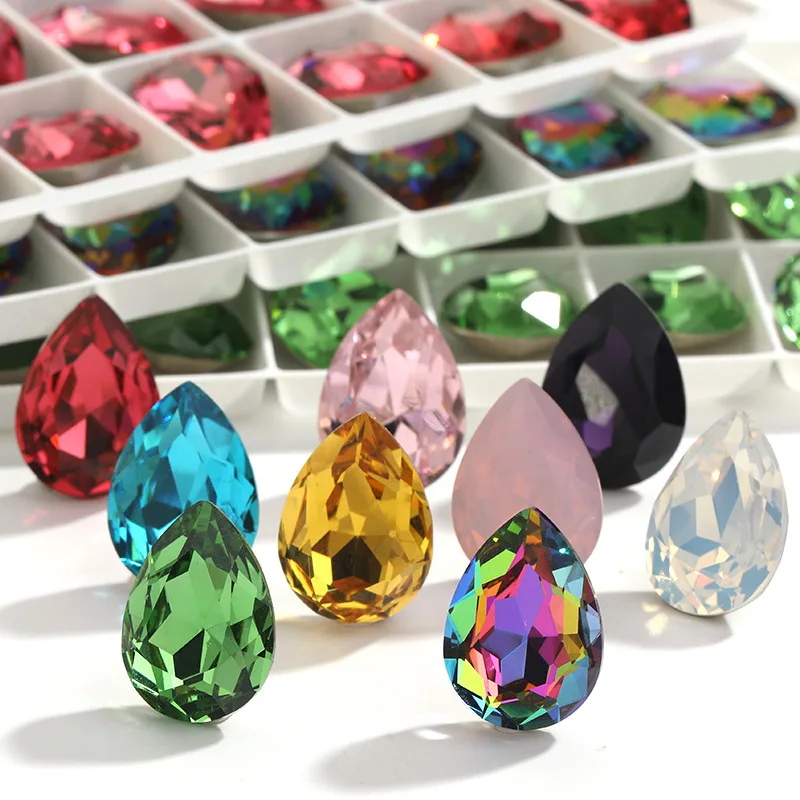 7x10/10x14/13x18MM Drop Rhinstone K9 Material Crystal Jewelry Diamond Pointback Stone High Quality Teardrop Light Siam Glass