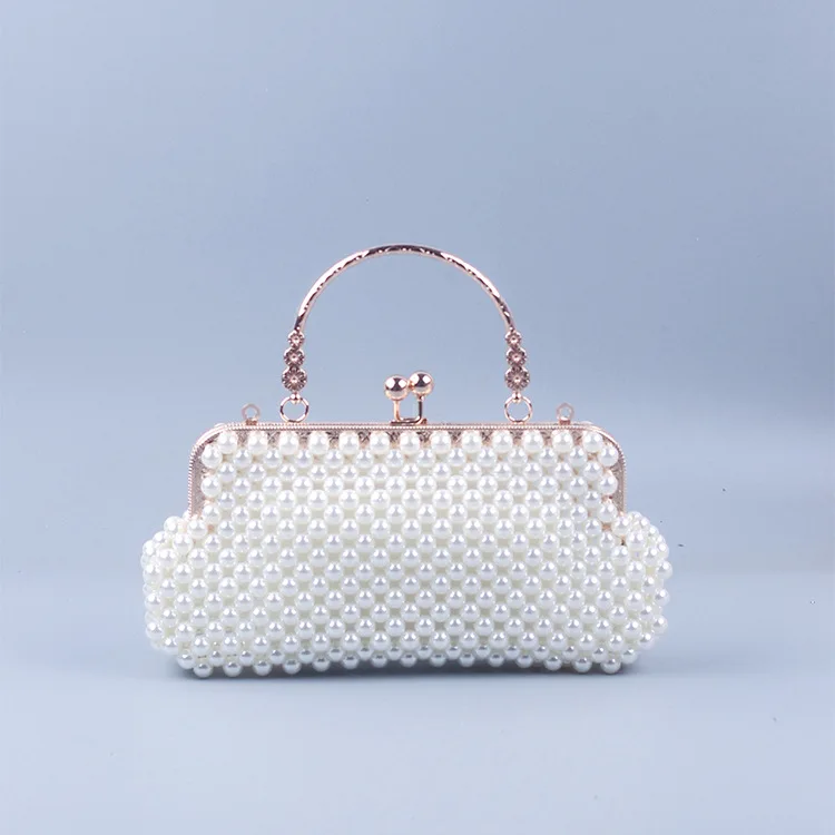 

2023 New braided women handbag pearl small fragrance bag French niche design sense beaded traveling style cross-body shell bag