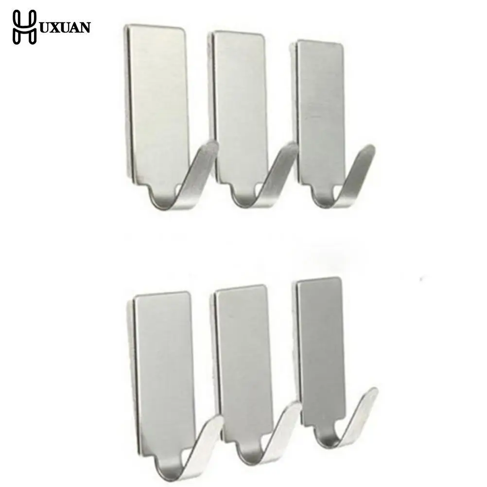 6Pc/Lot Stainless Steel Family Robe Hanging Hooks Hats Bag Key Adhesive Wall Hanger for Bathroom Kitchen