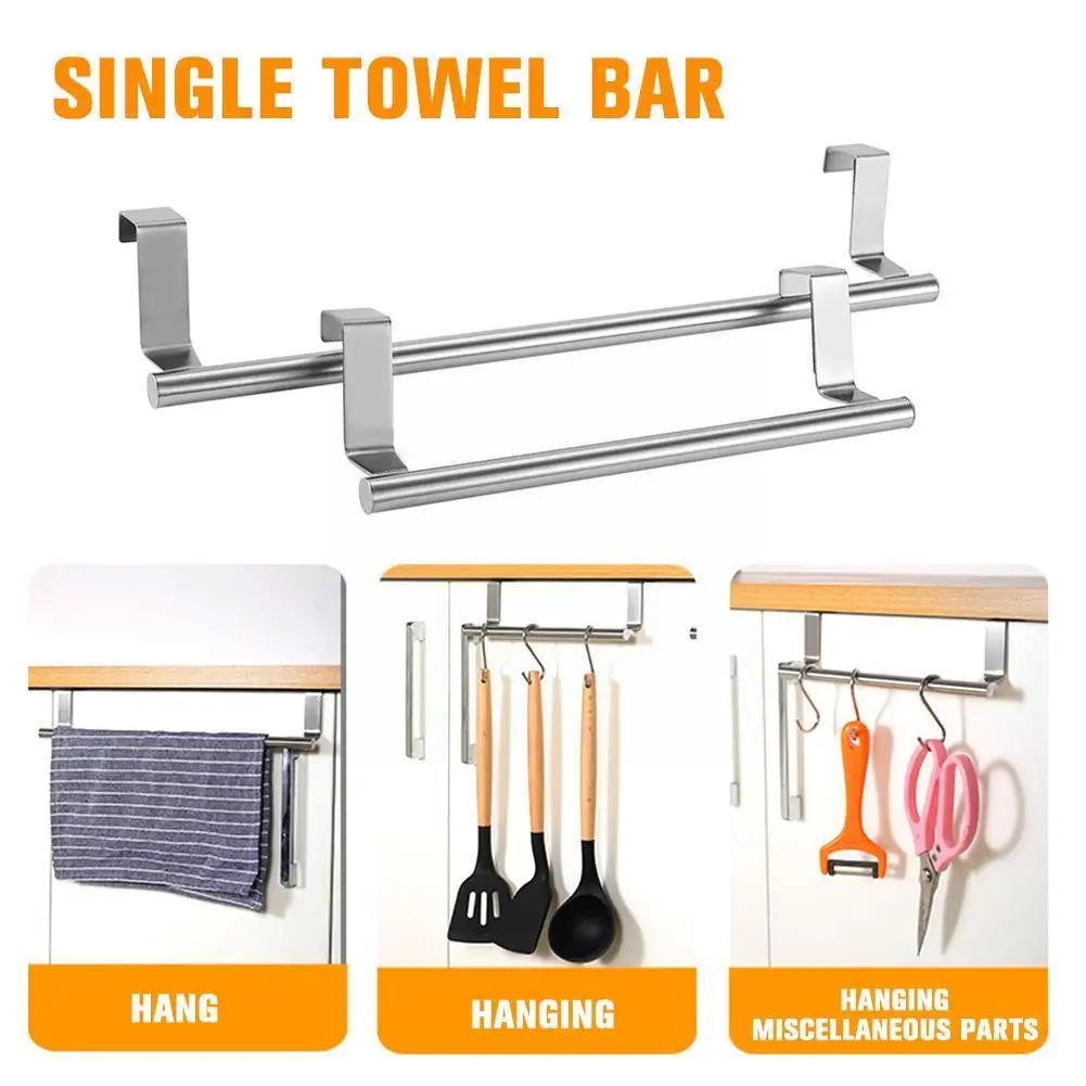 

Stainless Steel Towel Rack Bathroom Towel Holder Stand Door Organizer Kitchen Wall Shelf Hanging Cabinet Mounted Towels Bar H5N8