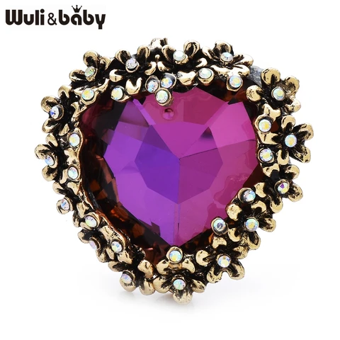 Wuli&baby винтажные броши с кристаллами в форме сердца