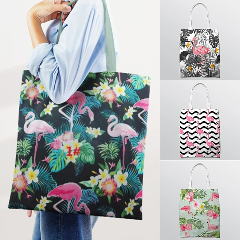 

сумка шопер женская Модные сумки через плечо с фламинго, женская сумка-тоут для покупок, складная Экологически чистая дорожная Экологическ...