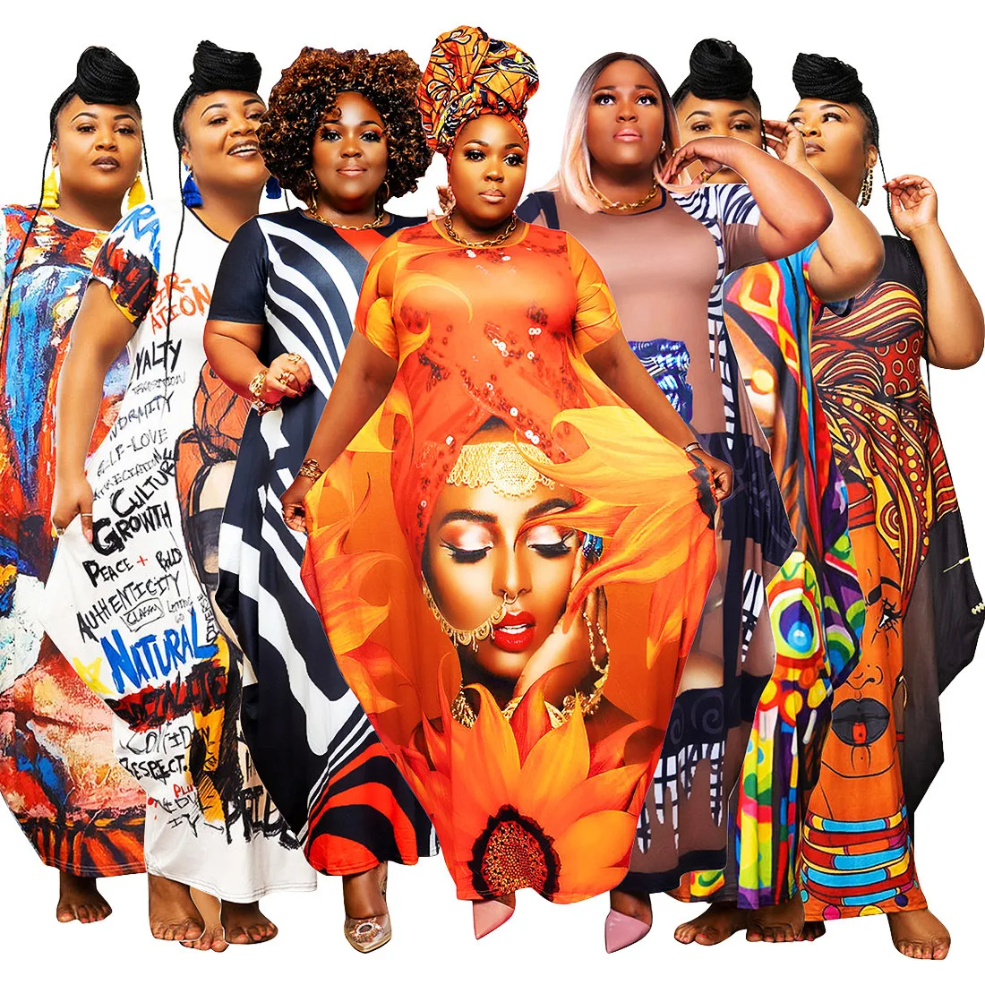 

Женское длинное платье из хлопка, с цифровым принтом и боковыми карманами