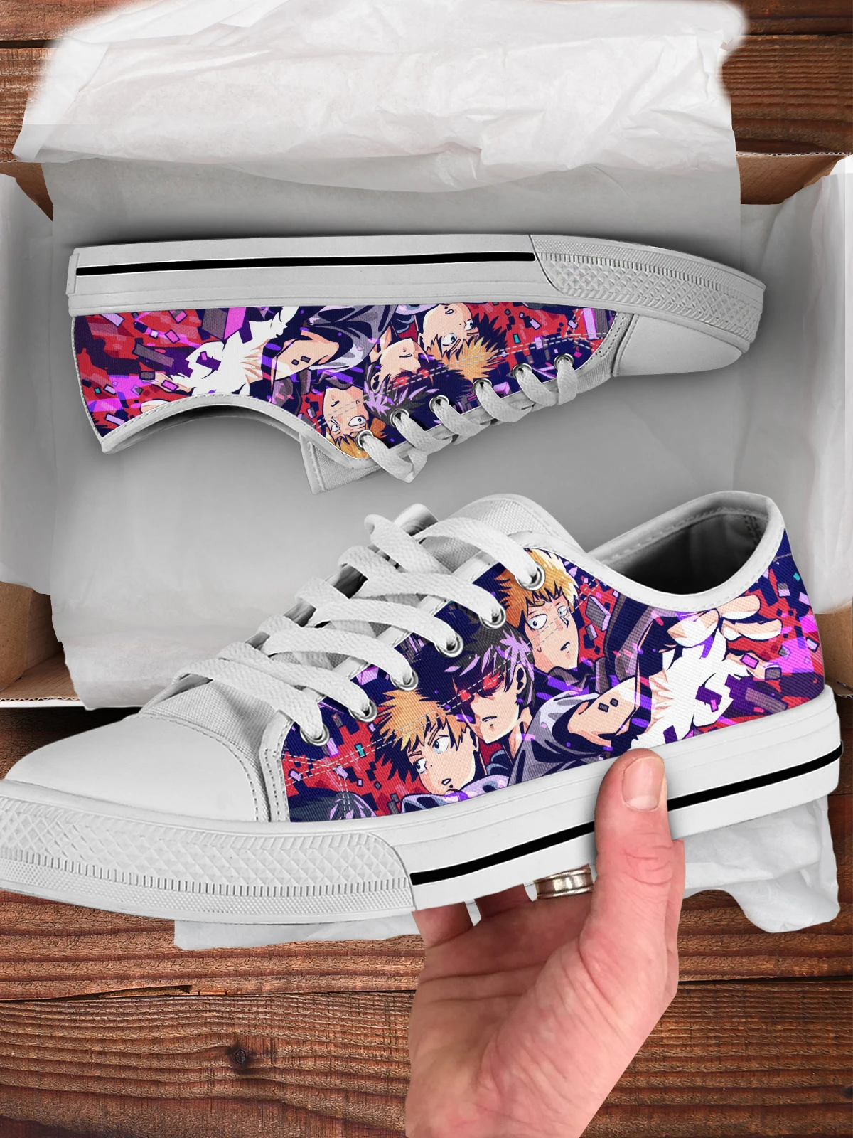 ELVISWORDS Japanese Anime Mob Psycho 100 Cool Design Men's Sneakers Casual Flats Autumn Classic Low Men Lace-up Walking Shoes