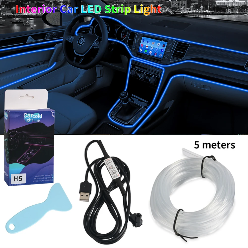 Hot Sale 1m/3m/4m/5m Car Interior Lighting Led Strip Decoration Garland  Wire Rope Tube Line Flexible Neon Lights With Usb Drive