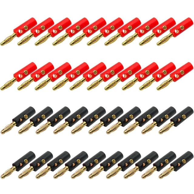 

40 шт., 4 мм штекер типа «банан», позолоченный для провод динамика, красный, черный, аудиокабель для динамика, проводка, разъем типа «банан»