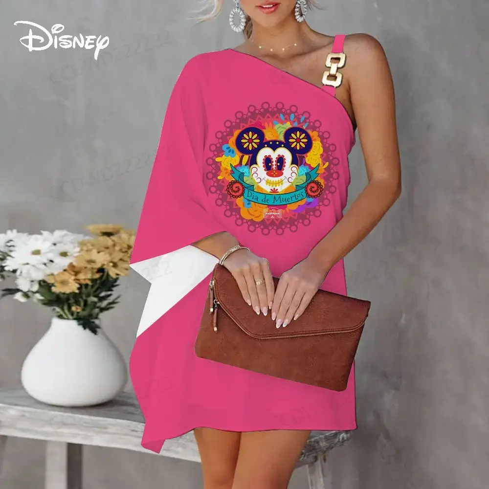 One-Shoulder Evening Dresses Sexy Dress for Women Disney Minnie Mouse Diagonal Collar Mickey Elegant Party Luxury Prom 2023 Sexy