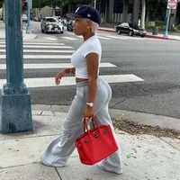 women loose wide leg trousers high waist outerwear casual party street straight sports grey long sports pants