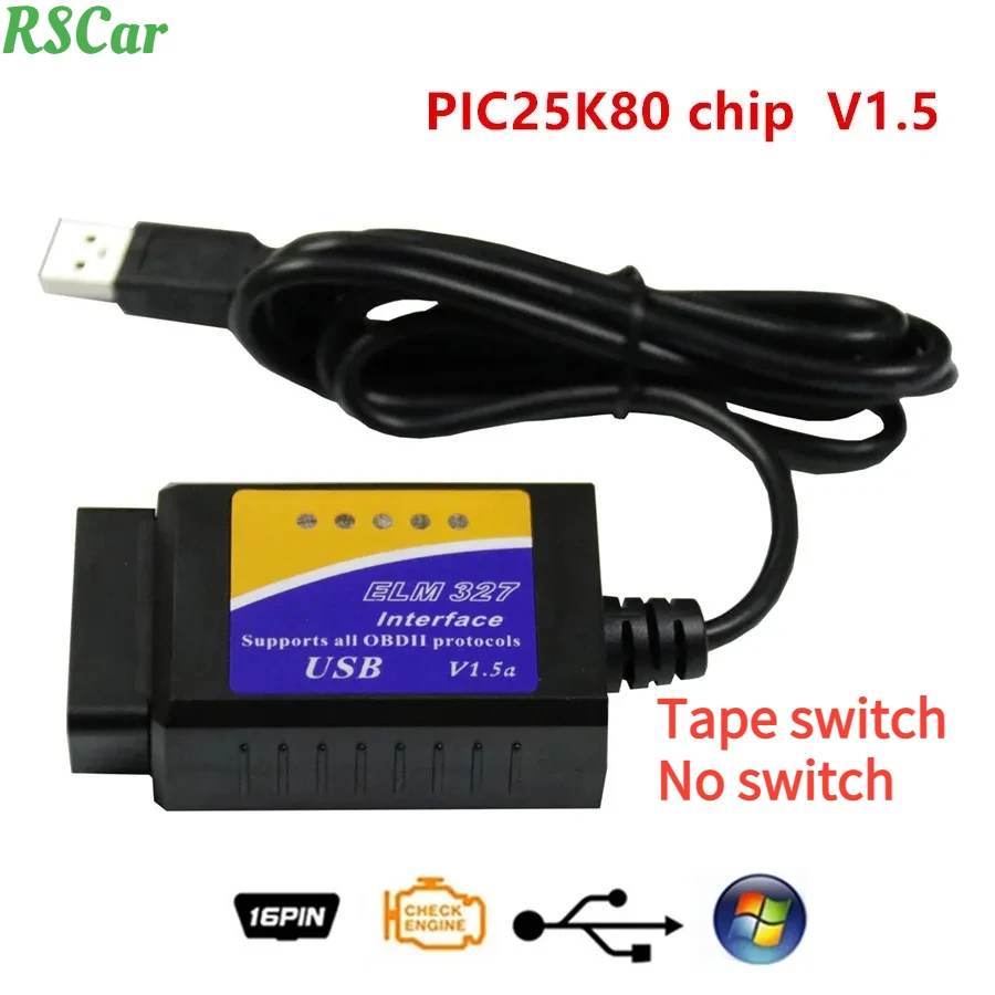 ELM327 V1.5 USB FTDI чип с переключателем CH340 + 25K80 чип модифицированный OBDII Автомобильный считыватель кодов OBD2 автомобильный диагностический инструмент ELM 327 Interfac