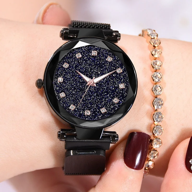 

Luxury Brand Watch Women Watches Ladies Crystal Quartz Ladies Watch Mesh Magnet Buckle Starry Sky Female Clock Relogio Feminino
