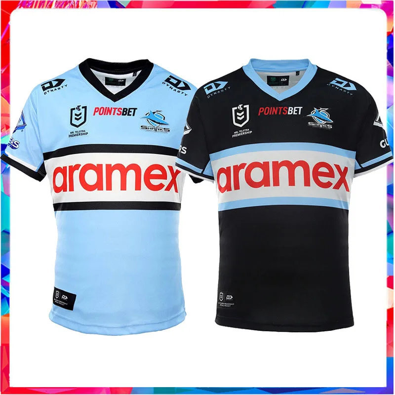 

2022 Shark NRL Home and Away Short Sleeve T-Shirt Rugby Jersey Training Clothing Men's Shark Rugby Jersey