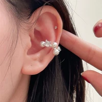 1pc vintage silver color geometric letter c zircon pearl ear cuff clip on earrings fake piercing earcuffs korean fashion jewelry