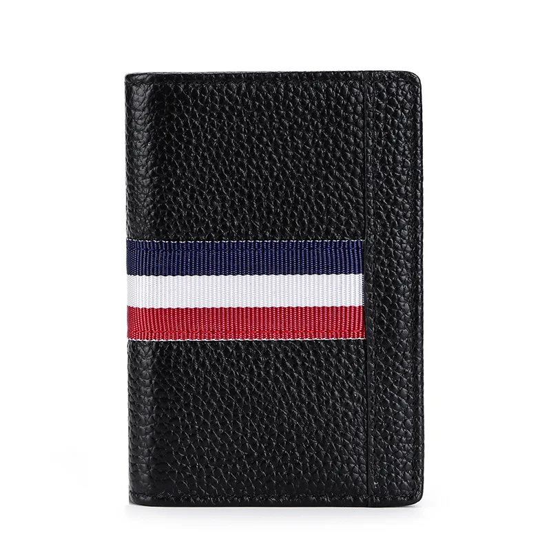 Card Holder Leather Wallet For Men Multi-Function Rfid Anti-Magnetic Contrast Color Ribbon Business Mini ID Credit Card Holders