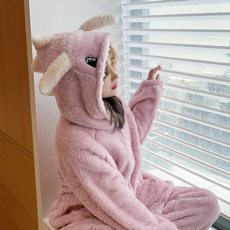 Winter Thickened Flannel Women's Pajamas Set Warm Coral Velvet Women's Nightgown Sweet Home Clothes Sleepwear Lady Nightwear