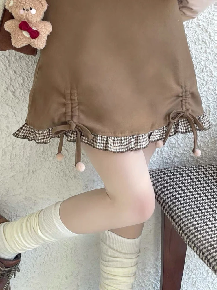 

Japanese Kawaii Sweet Mini Skirt Women Winter Korean Style Elegant Cute Skirt Female High Waist Bandage Casual Skirt Autumn 2022