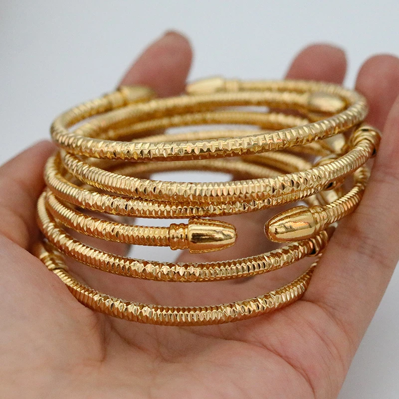 

6 pieces /lot 5mm open Dubai wedding party gifts,women's gold bracelets, party gifts, African Indian ball bracelets wedding gift