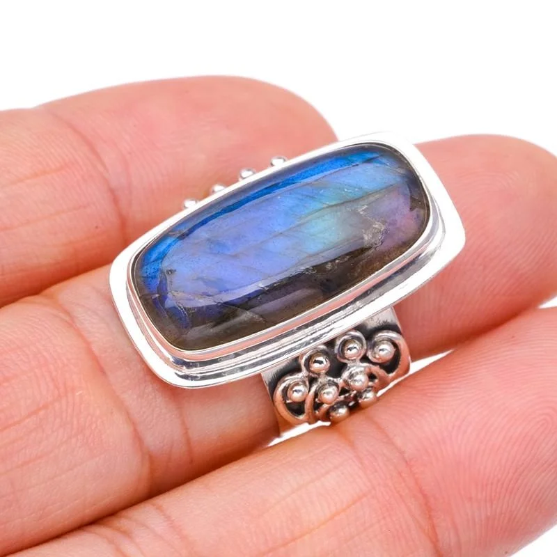 Широкополосное серебряное кольцо 7 75 F2626 StarGems с лабрадоритом ручной работы
