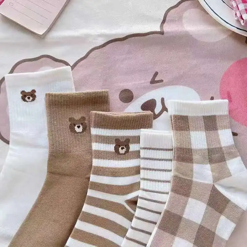 

1pair/Spring Autumn and Winter Women Cotton Tie Socks Fashion Bear Socks Cute Cartoon Women Socks Harajuku Christmas Gift