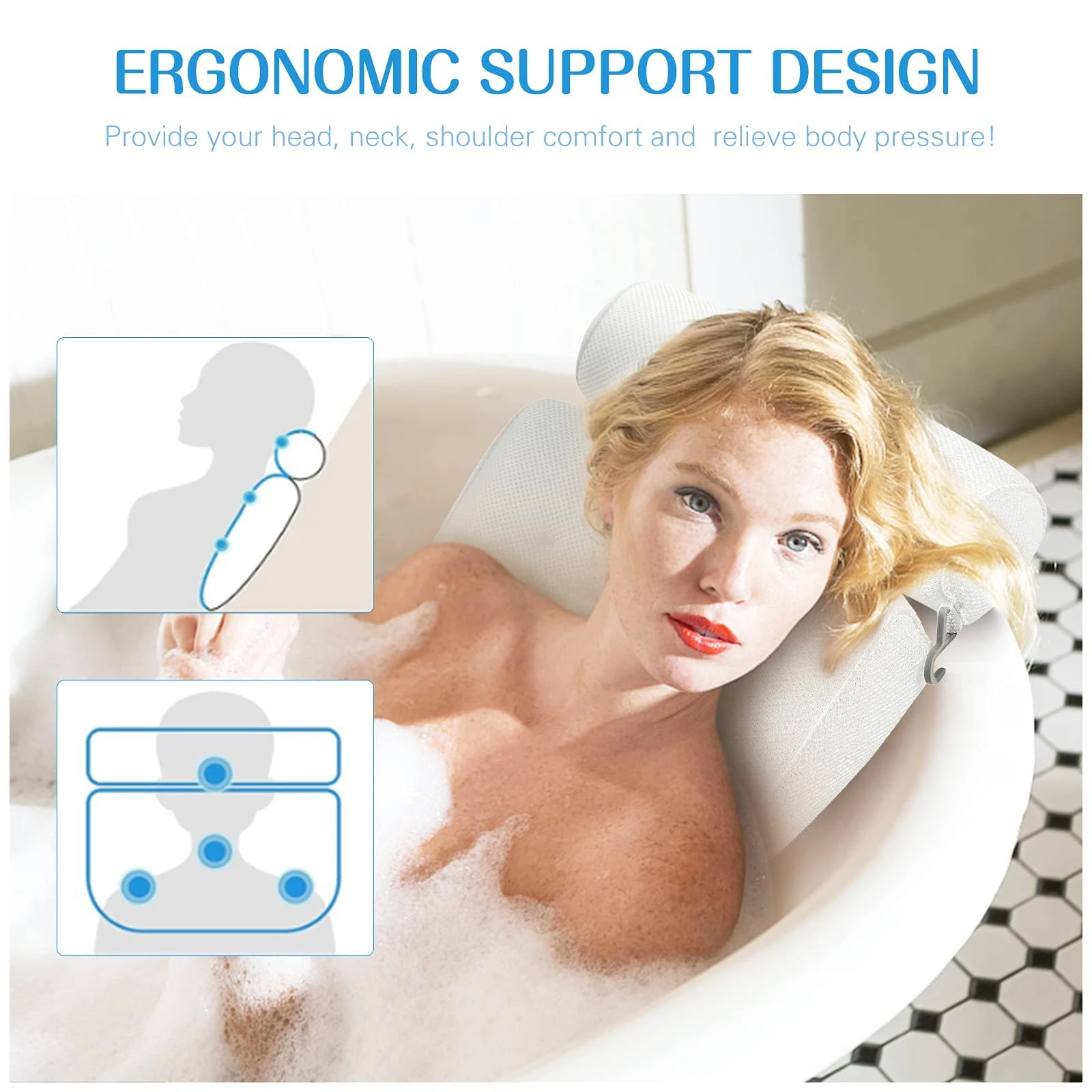

Spa Bath Pillow Bathtub Pillow Tub Back Pillow White 3D Air Mesh