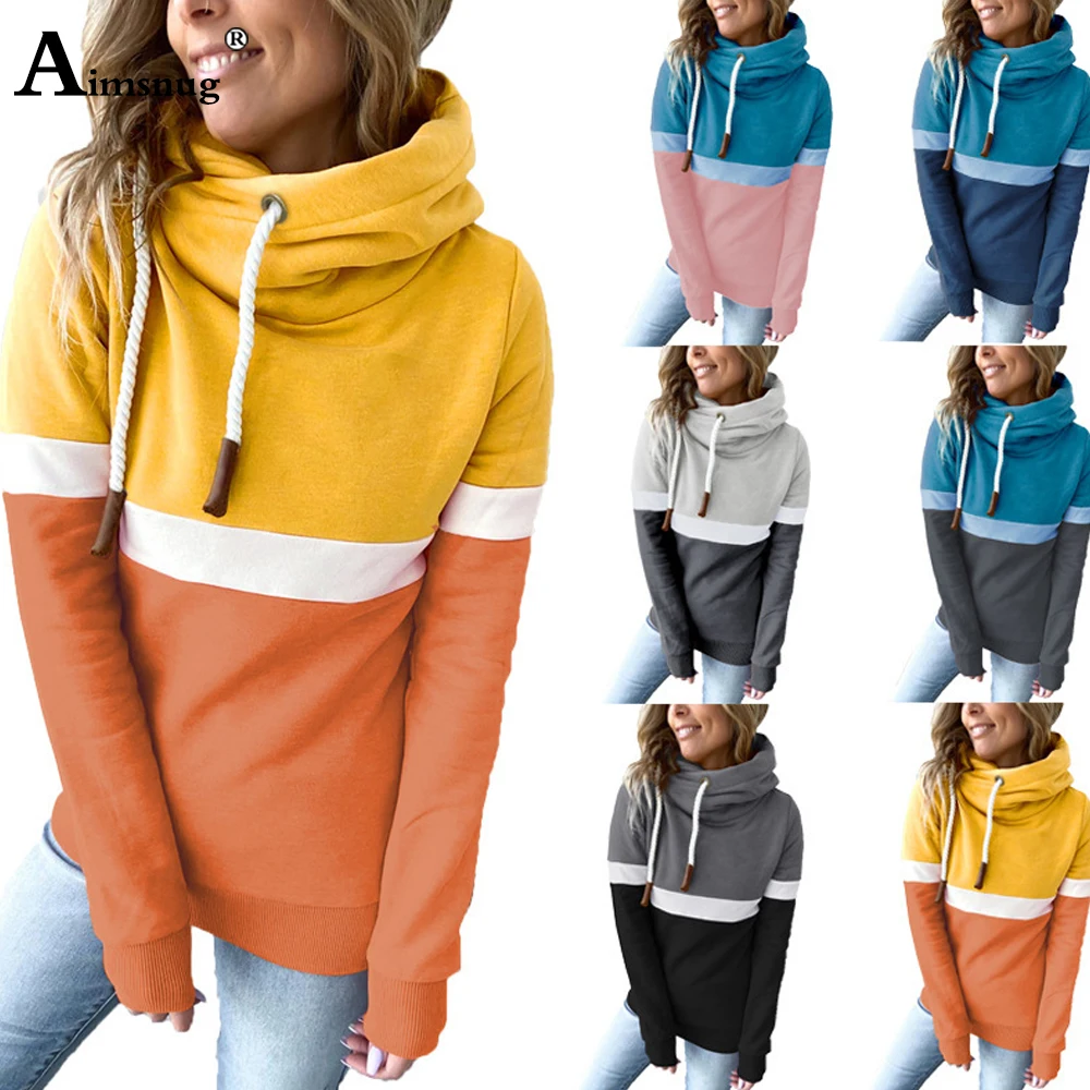 Aimsnug Oversize Women Sweatshirts 2022 Autumn Fashion Hooded Top Pollovers Female Long Sleeve Patchwork Sweatshirt Girl Hoodies