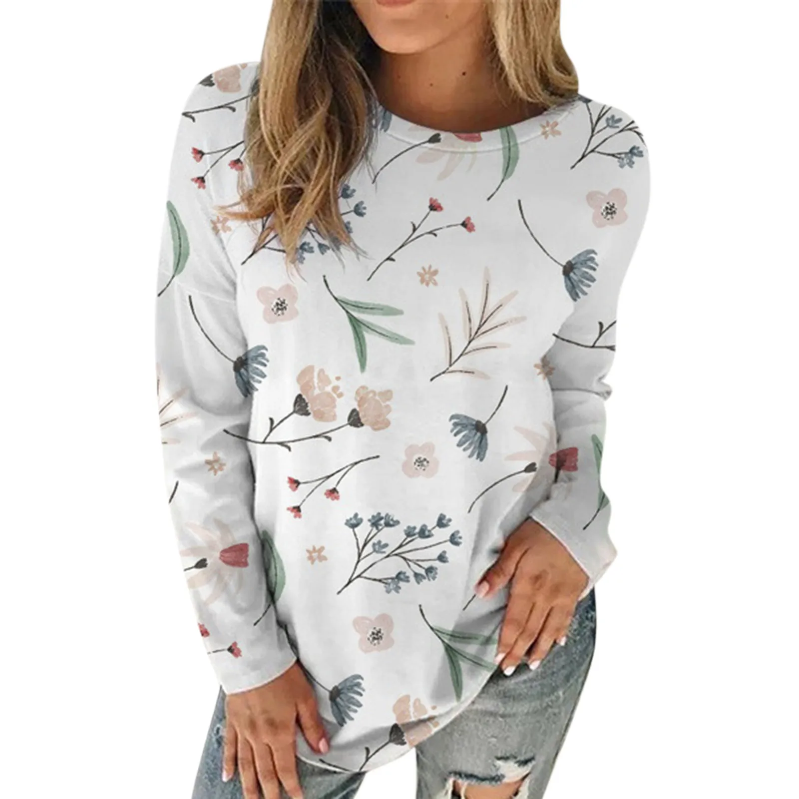 

Женский Длинный свитшот с цветочным принтом и рукавами