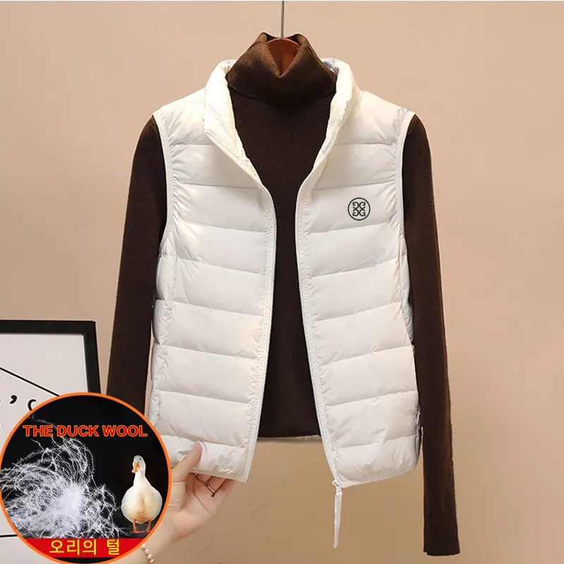 

Golf Clothing Spring Fashion Simple Women's Golf Vest Vest Korean Fashion Stand Collar White Duck Down Golf Jacket