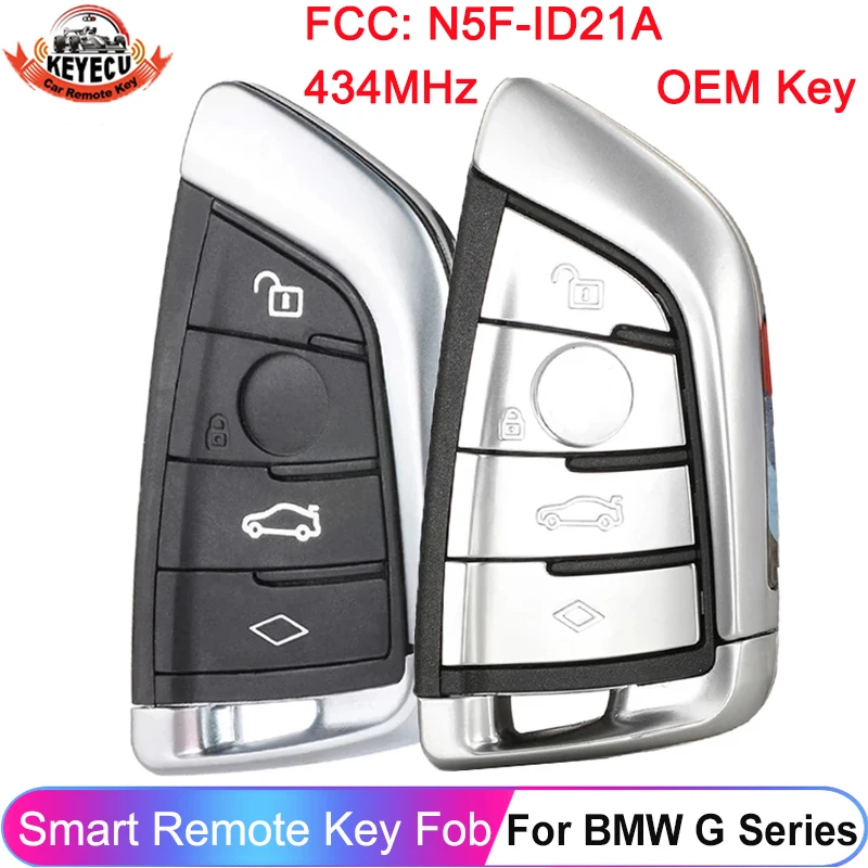 KEYECU OEM N5F-ID21A 434 МГц для BMW 3 5 6 7 X3 X5 X7 G Series 2018 2019 2020 2021, умный Бесконтактный дистанционный брелок с 4 кнопками, Автомобильный ключ KEYECU OEM N5F-ID21A 434 МГц для BMW 3 5 6 7 X3 X5 X7 G Series 2018 2019 2020 2021, умный Бесконтактный дистанционный брелок с 4 кнопками, Автомобильный ключ