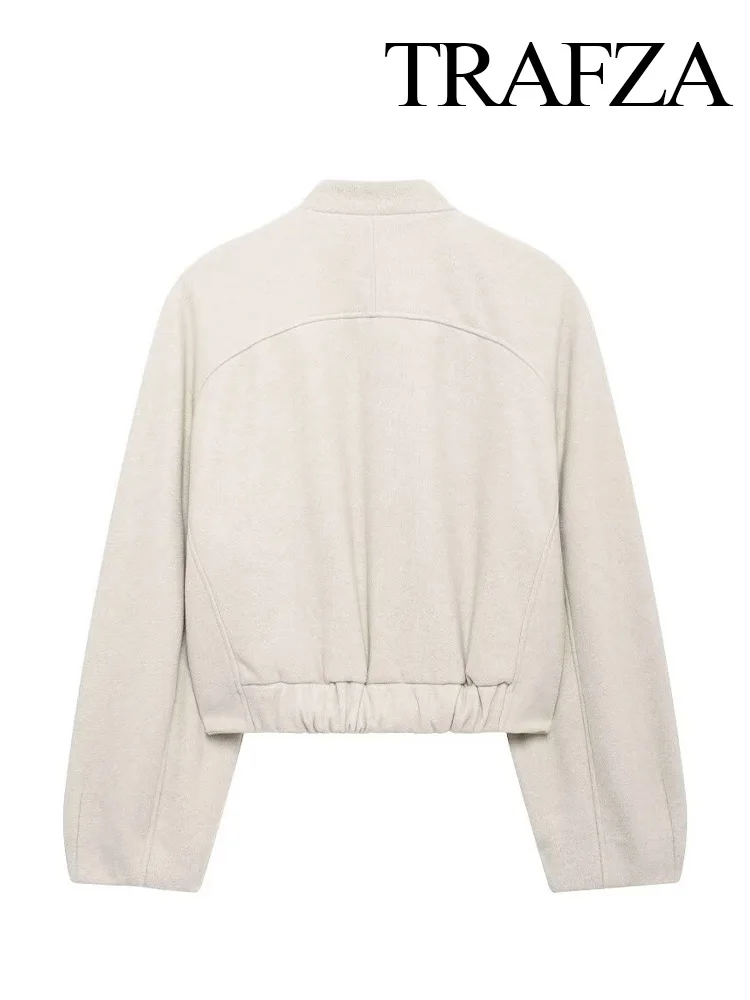 TRAFZA осень-зима женская однотонная короткая куртка-бомбер на пуговицах с