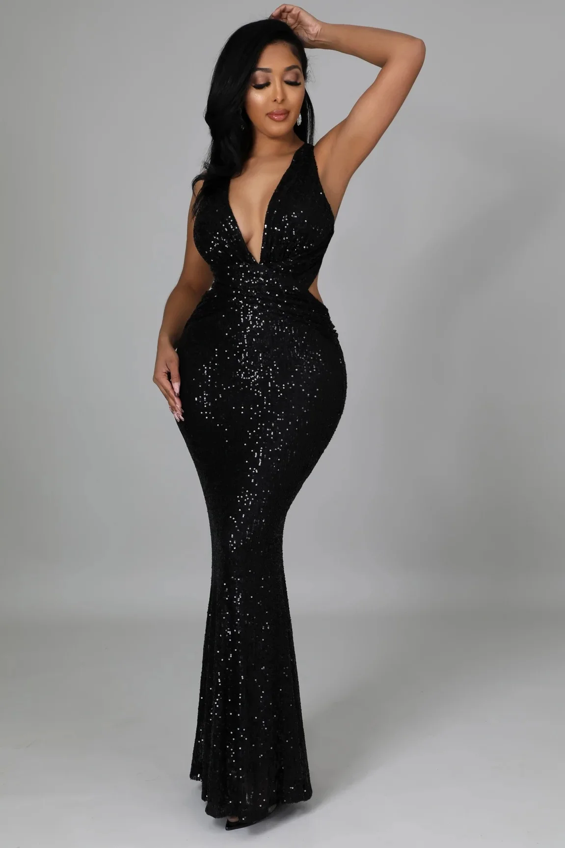 Elegant V Neck Sequin Evening Dress Long 2022 New Women Mermaid Formal Dress Party Gown Bodycon Maxi Prom Dress Bridesmaid