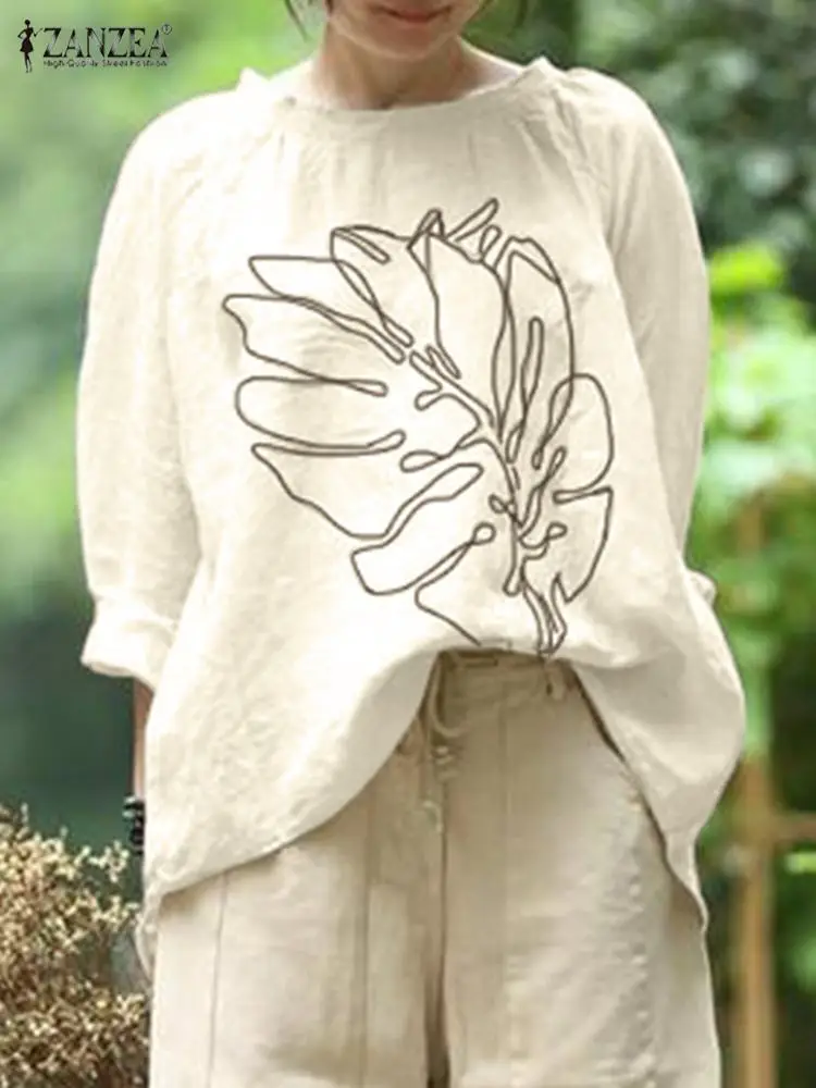 

ZANZEA 2022 Autumn Vintage Floral Printed Blouse Women O Neck Long Sleeve Loose Blusas Casual Cotton Tops Tunic Retro Shirt