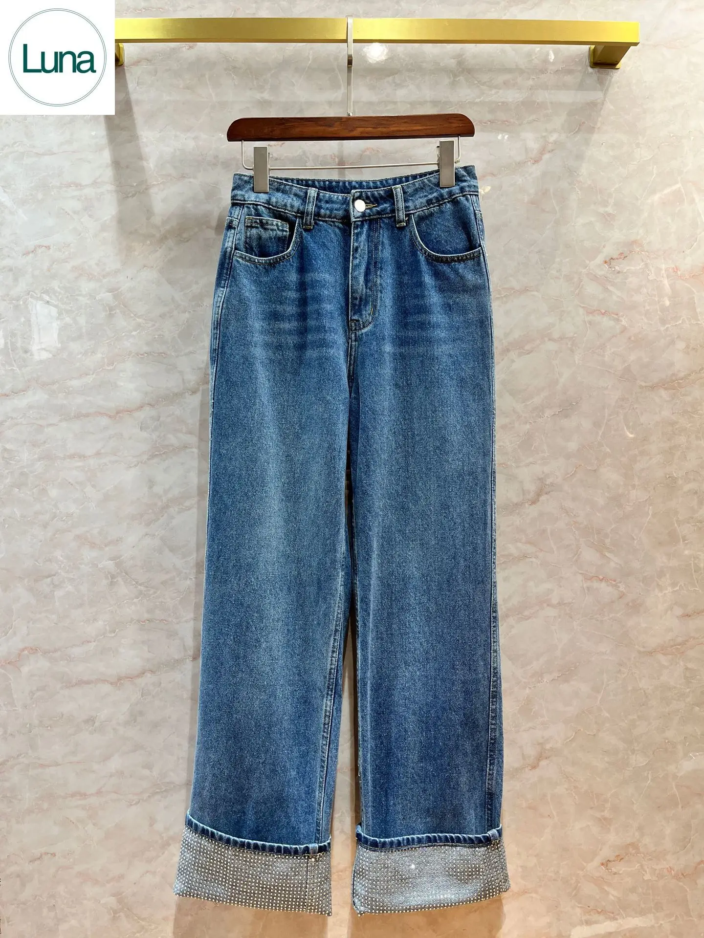 

2023 тяжелые Промышленные фланцевые джинсовые брюки, женские прямые широкие брюки с высокой талией, свободные штаны