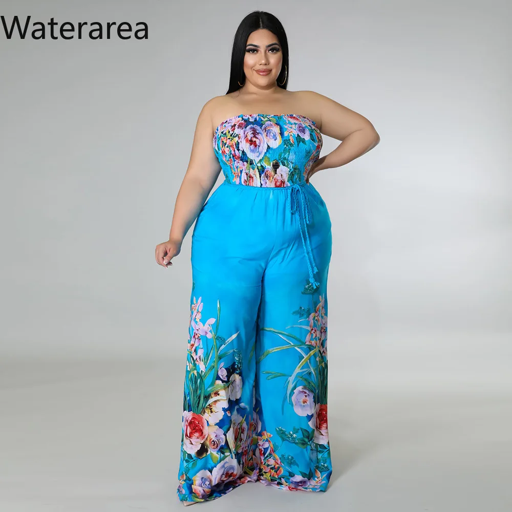 Женский комбинезон с цветочным принтом без бретелек высокой талией и поясом |