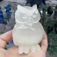 natural crystal selenite stone owl rock healing crafts lucky items feng shui collectible figurine