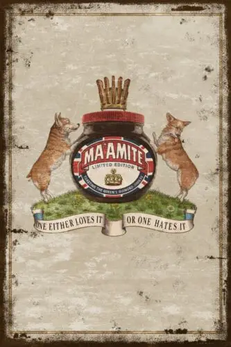 1p реклама Royal Corgi Marmite выстаренный вид новая металлическая табличка