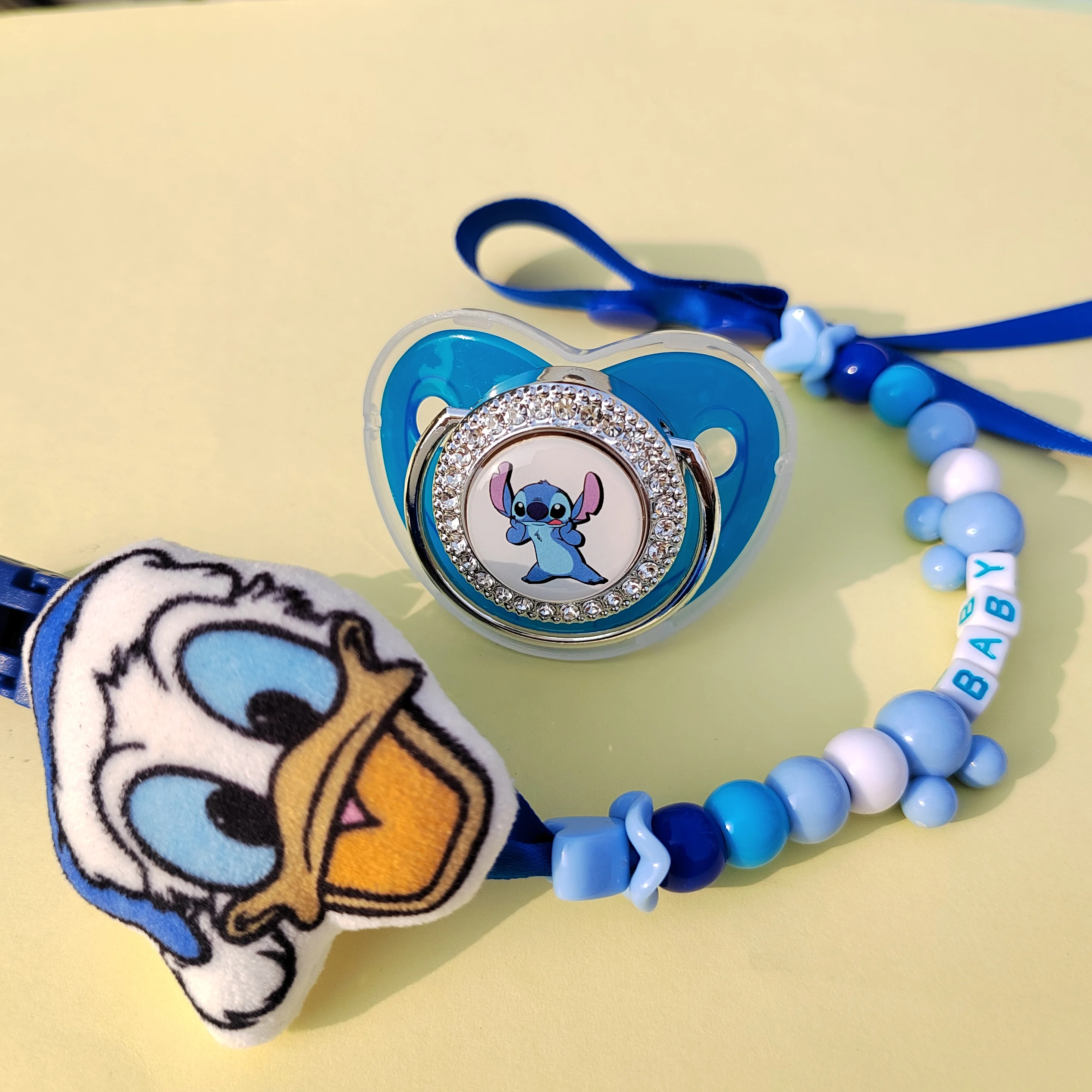 

Disney Handmade Duck Tang Baby Personalized Pacifier Chain with Name Infant Teethers Anti-lost Clip Babies Sleeping Teat Chewing