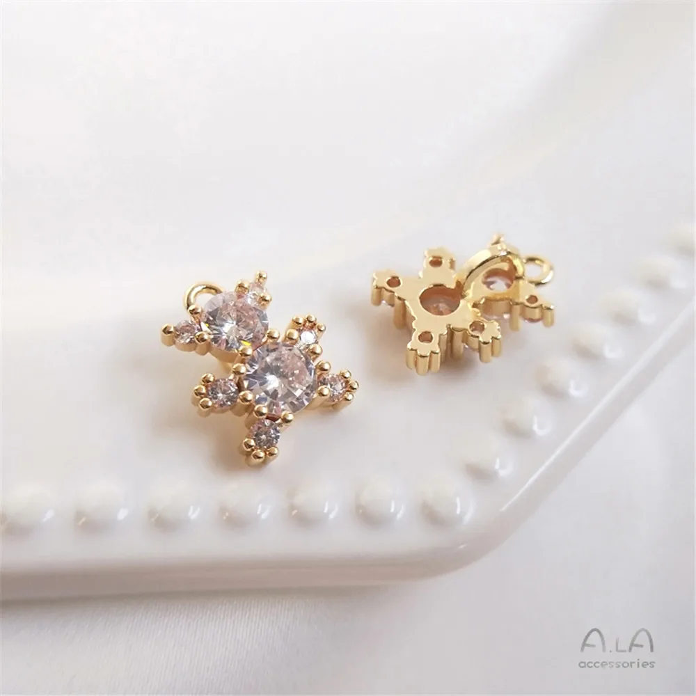 

14K Gold Filled Plated Inlaid zircon cute bear pendant DIY bracelet clavicle necklace pendant accessories