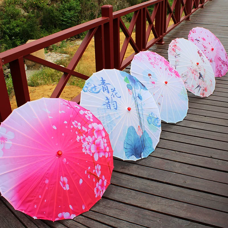 

Silk Cloth Oil Paper Umbrella Rain Women Decor Vintage Dance Prop Peach Blossom Chinese Intangible Cultural Parasol Paraguas