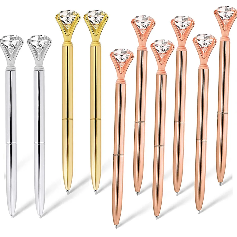 

50 Pieces Rose Gold Ballpoint Pens With Big Diamond Crystal Metal Ball-Point Fun Bling For Stylish Fancy Office School Supplies